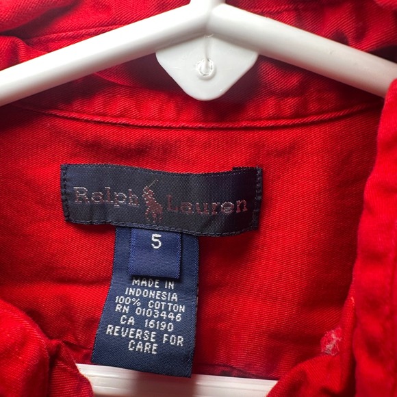 Kids Ralph Lauren Red Button Down Long Sleeve Polo Shirt Size 5 - Picture 3 of 5